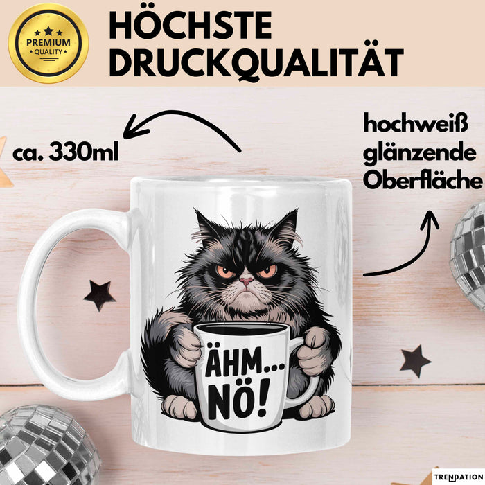 Katzen Tierliebhaber Tasse Geschenk Lustige Geschenkidee Spruch Ähm Nö Weiß Trendation