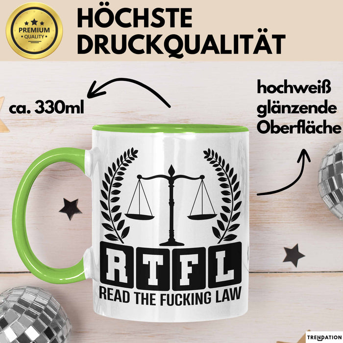 Richter Tasse Geschenk Rtfl Read The Fuc*** Law Jurist Geschenkidee Becher Grün Trendation