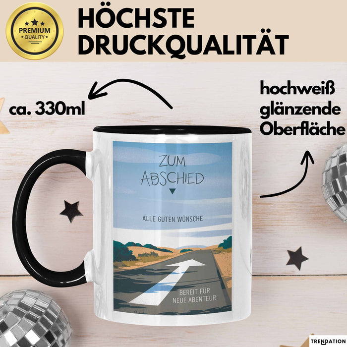Büroarbeit Kollege Abschied Tasse Geschenk Lustige Geschenkidee Spruch Zum Abschied Alle Guten Wünsche Bereit Für Neue Abenteuer Trendation