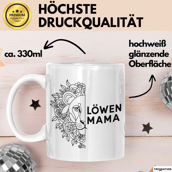 Mama Muttertag Tasse Becher Geschenk Lustige Geschenkidee Spruch Löwen Mama Weiß Trendation
