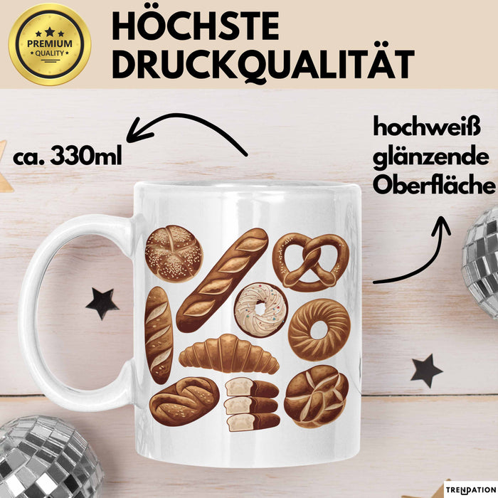 Arten Von Brot Tasse Geschenk Brotarten Baguette Croissant Bagel Kaffee-Becher Weiß Trendation