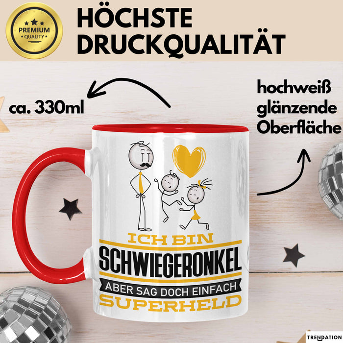 Schwiegeronkel Geschenk Tasse Ich Bin Schwiegeronkel Aber Sag Doch Einfach Superheld Lustige Geschenkdiee für Schwiegeronkel Kaffee-Becher Rot Trendation