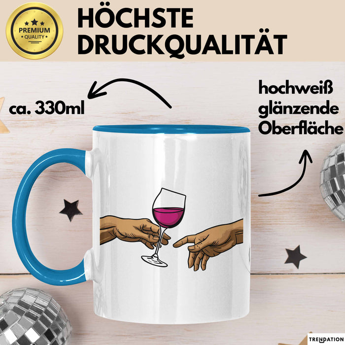 Weinliebhaber Tasse Geschenk Erschaffung Von Adam Kunst Geschenkidee 2 Hände Finger Rotwein Wein Liebhaber Blau Trendation