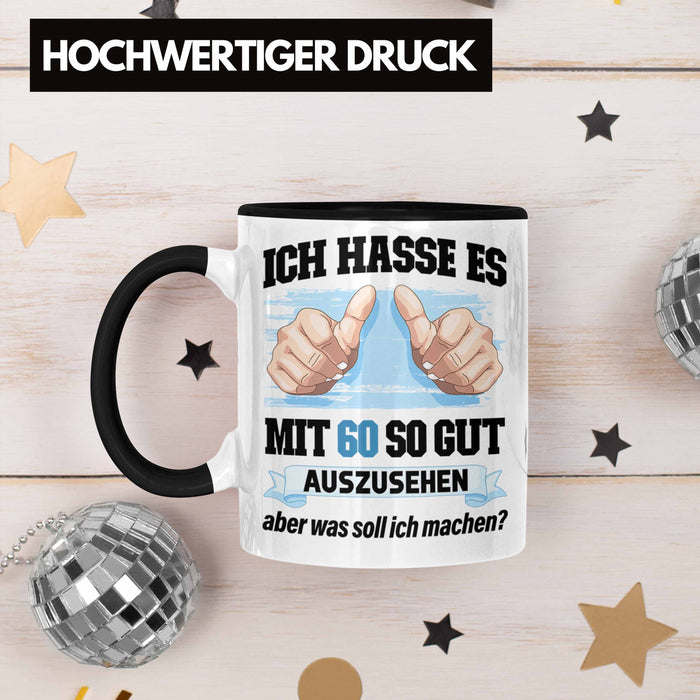 Trendation - 60. Geburtstag Tasse Frau Männer Geschenk 60er Geschenkidee 60 Mutter Vater Mann Frauen Lustig Geschenke Deko Schwarz Trendation