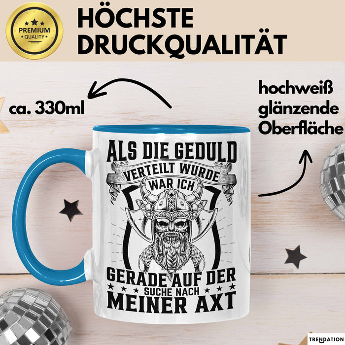 Forstwirt Geschenk Tasse Waldarbeiter Axt Holz Hacken Totenkopf Wikinger Kaffee-Becher für Holzfäller Blau Trendation