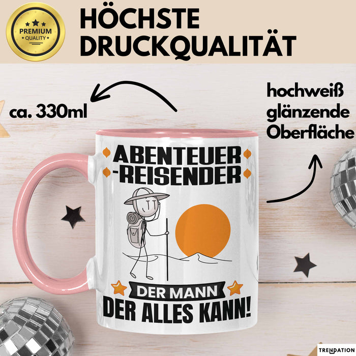 Abenteurreisender Tasse Geschenk für Abenteurreisender Der Mann Der Alles Kann Geschenkidee zum Geburtstag Rosa Trendation