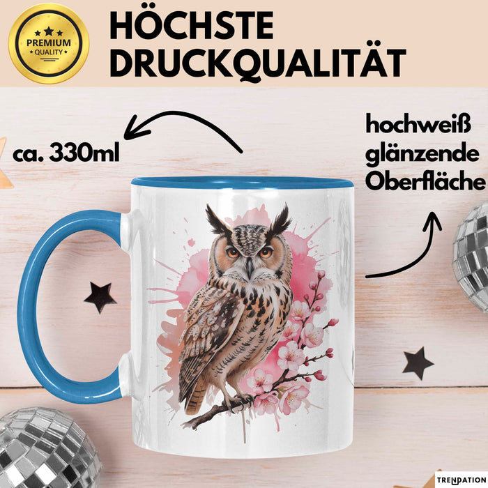 Eule Tierliebhaber Tasse Geschenk Lustige Geschenkidee Spruch Eule Kirschblüte Blau Trendation
