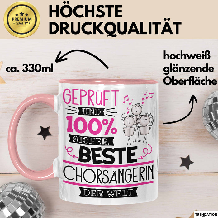 Beste Chorsängerin Der Welt Tasse Geschenk für Eine Chorsängerin Geprüft Und Sicher Geschenkidee Geburtstag Weihnachten Rosa Trendation