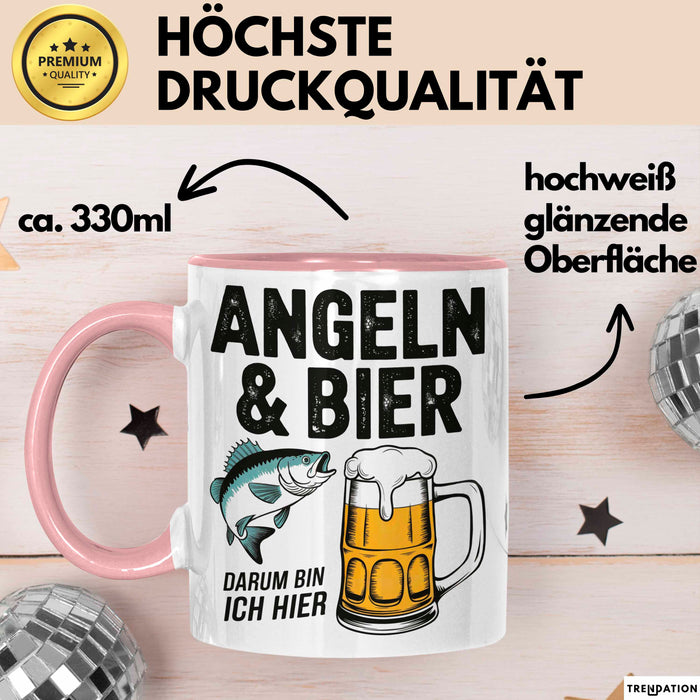 Angeln Fischer Bierliebhaber Tasse Geschenk Lustige Geschenkidee Spruch Angeln Und Bier Darum Bin Ich Hier Rosa Trendation