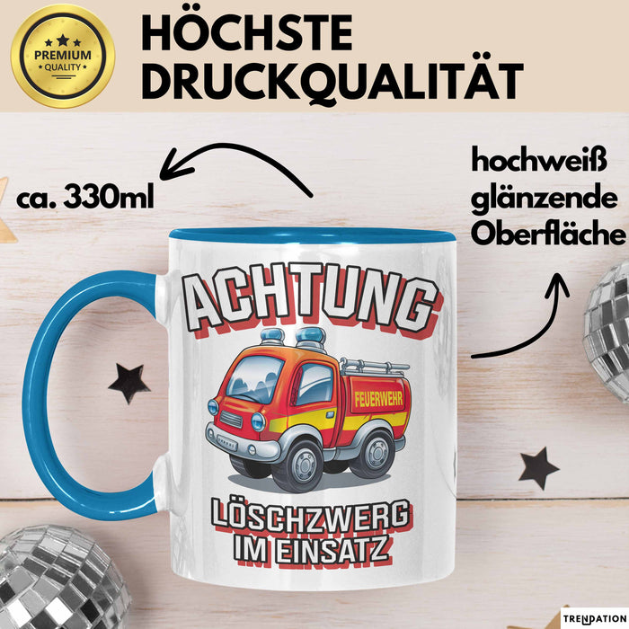 Feuerwehrmann Tasse Geschenk Feuerzwerg Im Einsatz Feuerwehr Blau Trendation