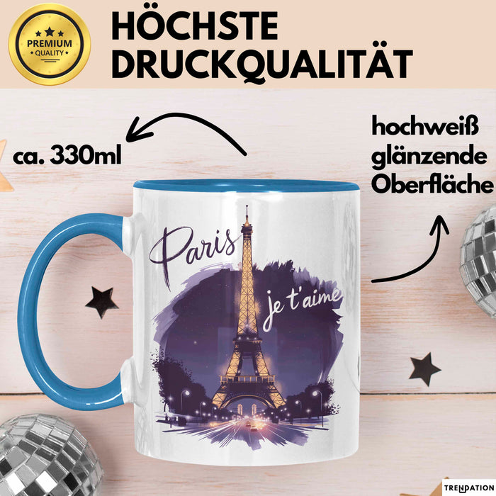 Frankreich Paris Eiffelturm Tasse Geschenk Lustige Geschenkidee Spruch Blau Trendation