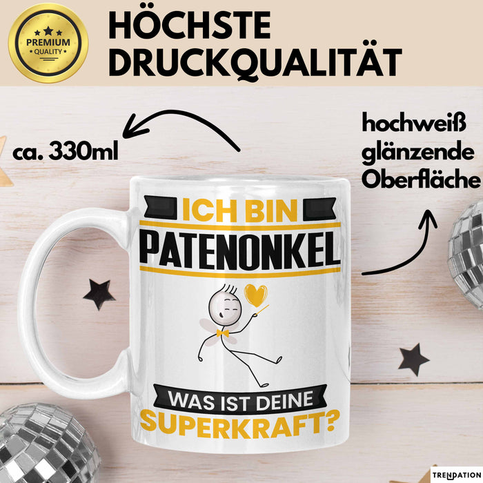Patenonkel Tasse Geschenk für Patenonkel Geburtstag Lustiger Spruch Kaffee-Becher Was Ist Deine Superkraft Weiß Trendation