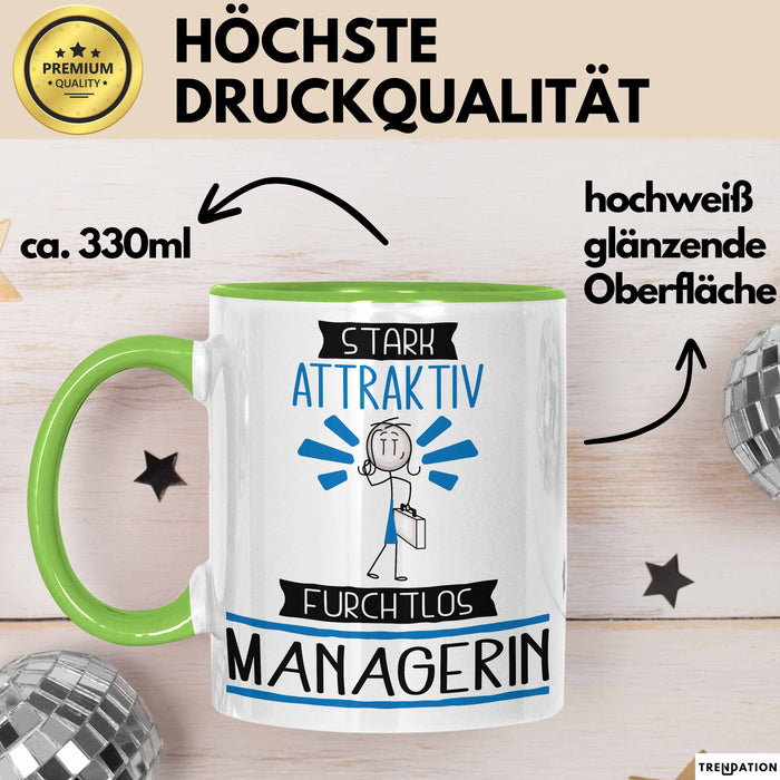 Managerin Tasse Geschenk Becher Stark Attraktiv Furchtlos Managerin Lustige Geschenkidee Grün Trendation