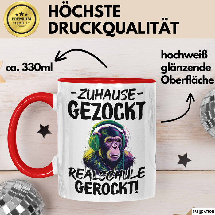 Realschule Bestanden Fachabitur Prüfung Zocker Tasse Geschenk Zuhause Gezockt Realschule Gerockt Kaffee-Becher Rot Trendation