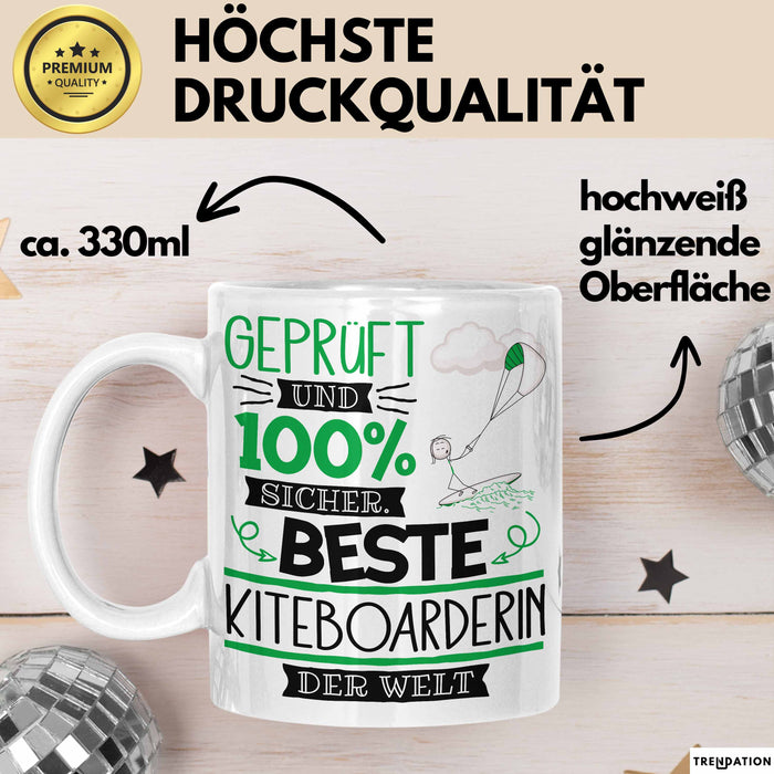 Beste Kiteboarderin Der Welt Tasse Geschenk für Eine Kiteboarderin Geprüft Und Sicher Geschenkidee Geburtstag Weihnachten Weiß Trendation