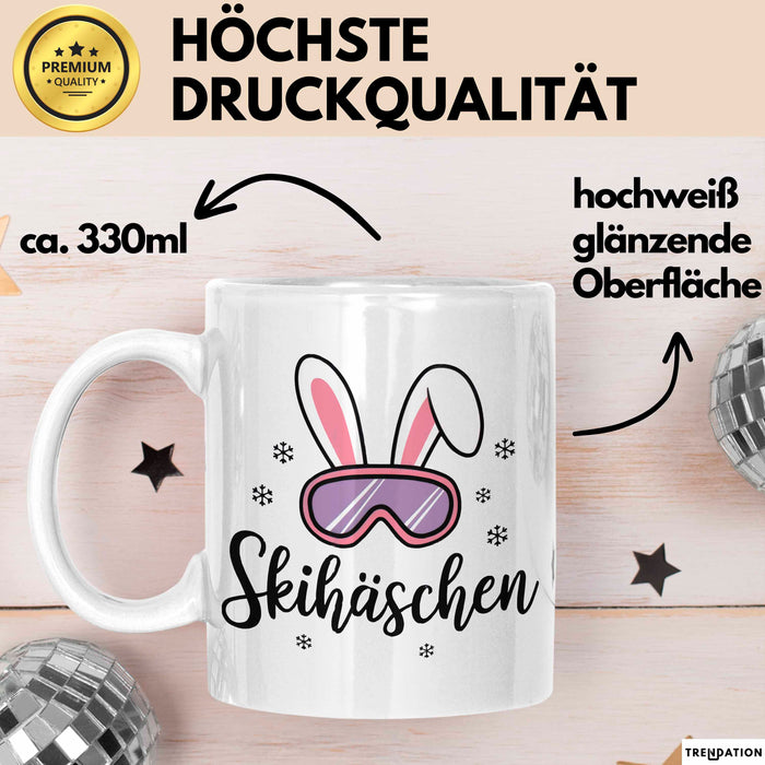 Skifahren Skifahrer Tasse Geschenk Skihäschen Geschenkidee Geschenkidee Lustig Weiß Trendation