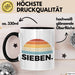 Tasse Retro SIEBEN. Design mit Sonnenuntergangsfarben 7. Geburtstag Jungs Schwarz Trendation