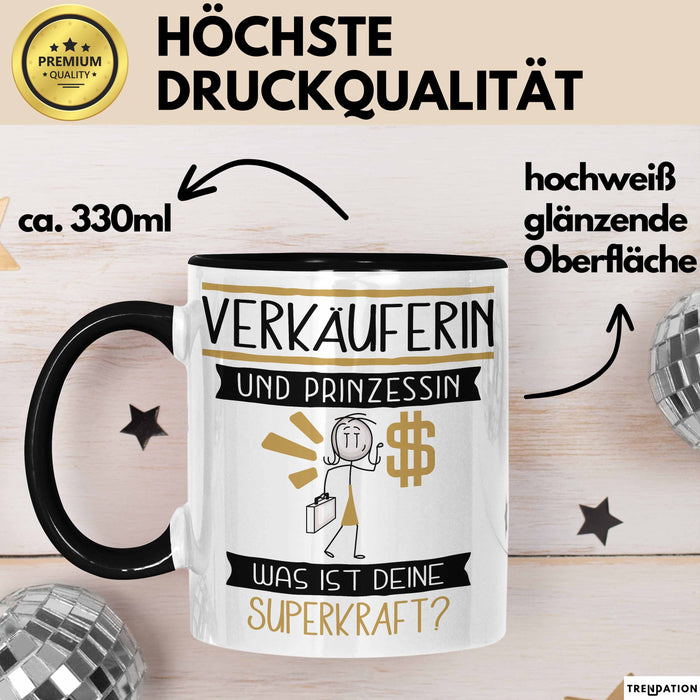 Verkäuferin Und Prinzessin Tasse Geschenk Für Eine Verkäuferin Geburtstag Was Ist Deine Superkraft Trendation