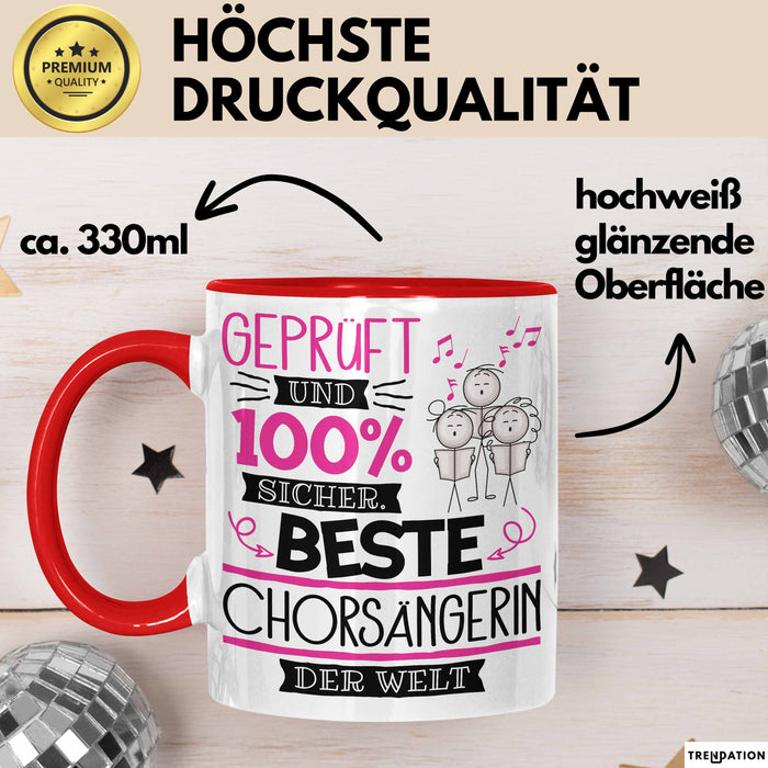 Beste Chorsängerin Der Welt Tasse Geschenk für Eine Chorsängerin Geprüft Und Sicher Geschenkidee Geburtstag Weihnachten Rot Trendation