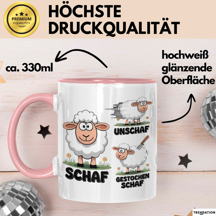Schaf Tier Bauer Sarkasmus Tasse Becher Geschenk Lustige Geschenkidee Spruch Schaf Unschaf Gestochen Schaf Rosa Trendation