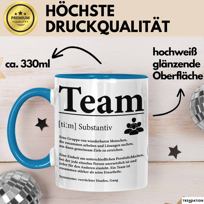 Büroarbeit Kollege Tasse Geschenk Lustige Geschenkidee Spruch Team Definition Blau Trendation