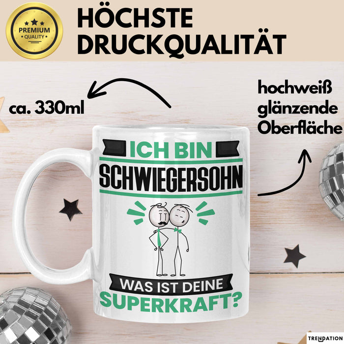 Schwiegersohn Tasse Geschenk für Schwiegersohn Geburtstag Lustiger Spruch Kaffee-Becher Was Ist Deine Superkraft Weiß Trendation