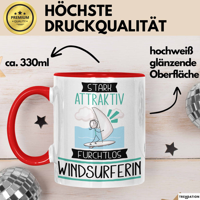 Windsurferin Tasse Geschenk Becher Stark Attraktiv Furchtlos Windsurferin Lustige Geschenkidee Rot Trendation