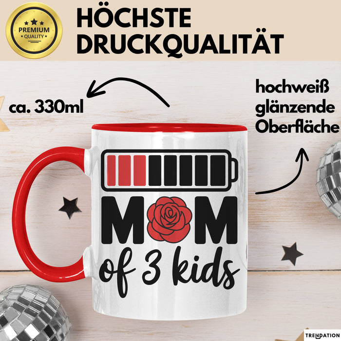 Mama Tasse Geschenk Mom Of 3 Kids Geschenkidee Mama Drei Kinder Muttertag Rot Trendation