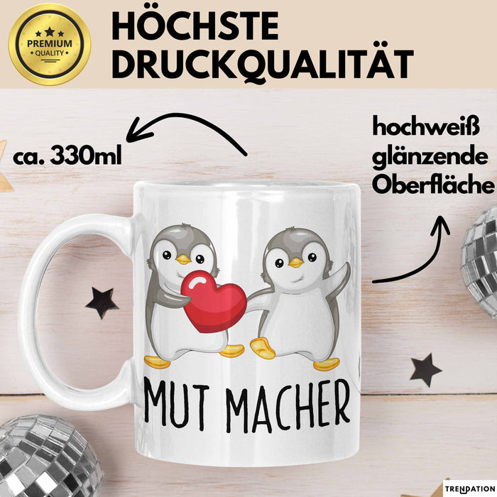 Lustige Tasse Geschenk Zwei Pinguine Mit Herz Witziger Becher Mut Weiß Trendation
