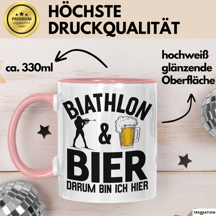 Biathlon Tasse Geschenk Wintersport Geschenke Biathlon Und Bier Darum Bin Ich Hier Ski Skifahrer Rosa Trendation