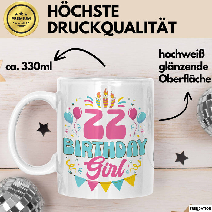 22. Geburtstag Tasse Frauen Mädchen Geschenkidee Lustig 22 Birthday Girl Lustiger Spruch Weiß Trendation