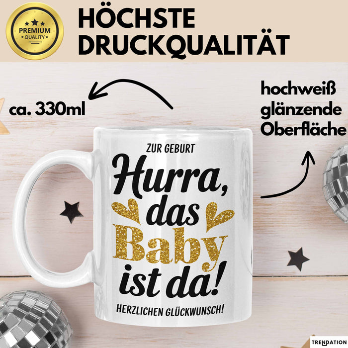 Baby Geburt Neue Eltern Tasse Geschenk Lustige Geschenkidee Spruch Das Baby Ist Da Weiß Trendation
