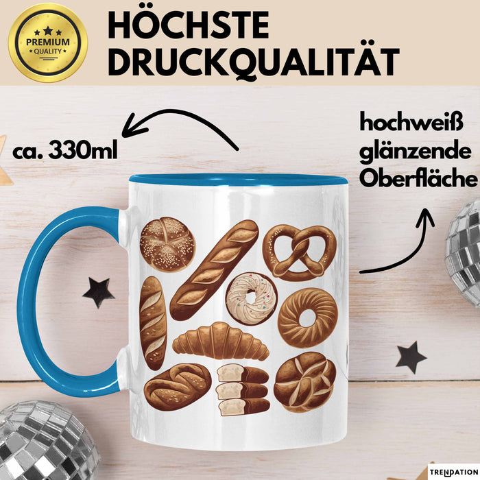 Arten Von Brot Tasse Geschenk Brotarten Baguette Croissant Bagel Kaffee-Becher Blau Trendation