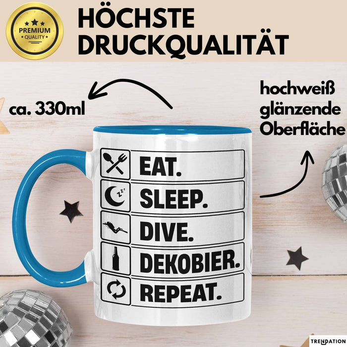 Taucher Tasse Geschenk Eat Sleep Geschenkidee Tauchen Becher Blau Trendation