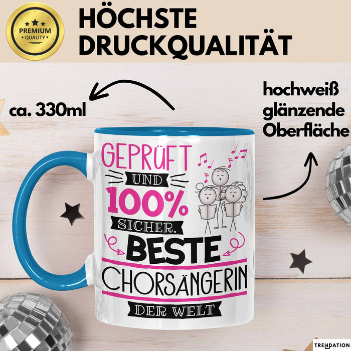 Beste Chorsängerin Der Welt Tasse Geschenk für Eine Chorsängerin Geprüft Und Sicher Geschenkidee Geburtstag Weihnachten Blau Trendation