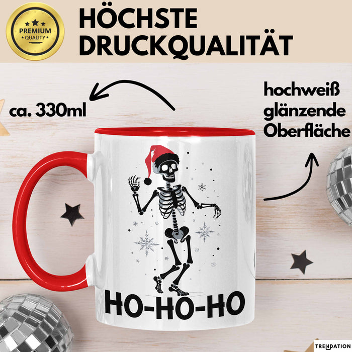 Skelett Weihnachten Geschenk Tasse Weihnachliches Skelett Grafik Geschenkidee Totenkopf Fans Tattoo Rot Trendation