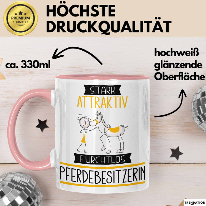 Pferdebesitzerin Tasse Geschenk Becher Stark Attraktiv Furchtlos Pferdebesitzerin Lustige Geschenkidee Rosa Trendation