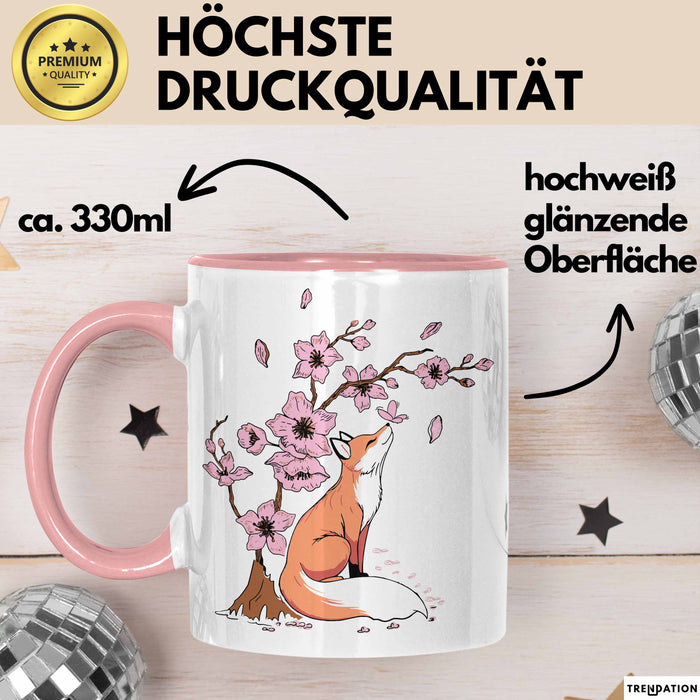 Fuchs Tasse Geschenk Fox Japanese Kirschblüte Blume Vintage Fuchs Kaffee-Becher Rosa Trendation