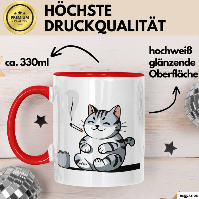Sarkastische Rauchende Katze Sarkasmus Tasse Geschenk Lustige Geschenkidee Spruch Rot Trendation