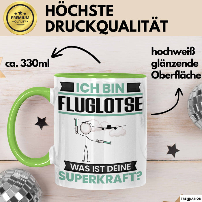 Fluglotse Tasse Geschenk für Fluglotse Geburtstag Lustiger Spruch Kaffee-Becher Was Ist Deine Superkraft Grün Trendation