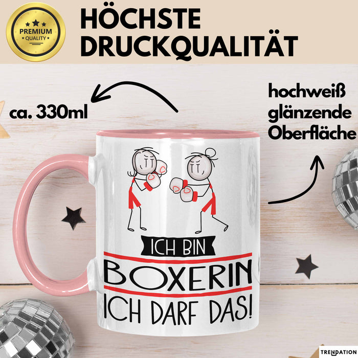 Geschenk für Boxerin Tasse Lustige Geschenkidee Geburtstag Ich Bin Boxerin Ich Darf Das Rosa Trendation
