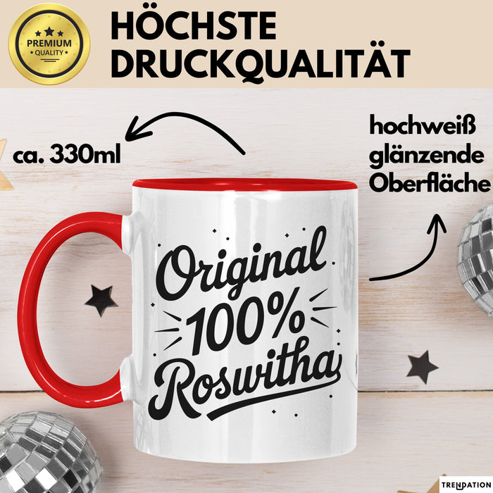 Roswitha Tasse Geschenk Original 100% Roswitha Geschenkidee Geburtstag Rot Trendation