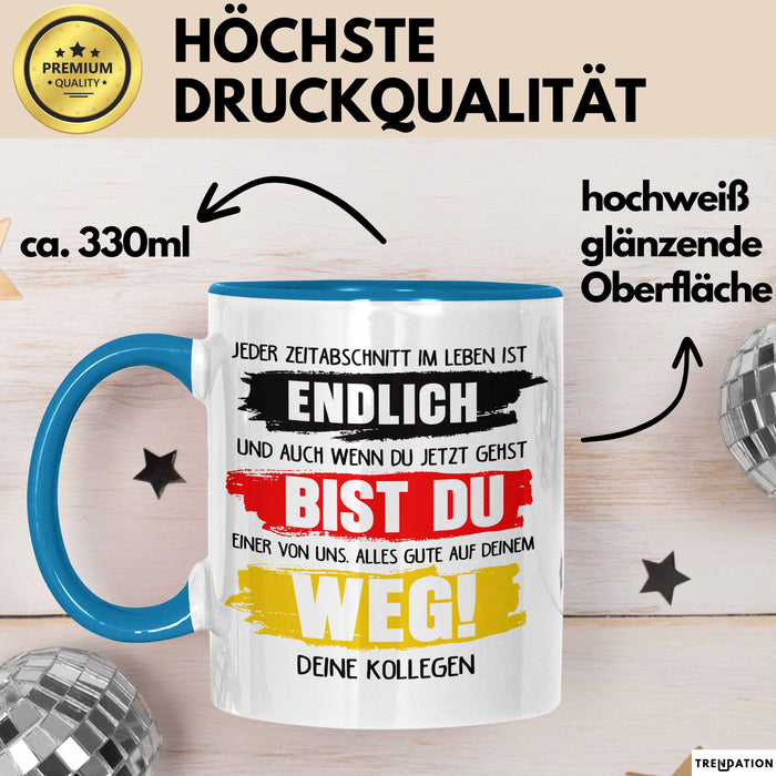 Office Arbeitskollege Tasse Geschenk Lustige Geschenkidee Spruch Alles Gute Auf Deinem Weg Deine Kollegen Blau Trendation