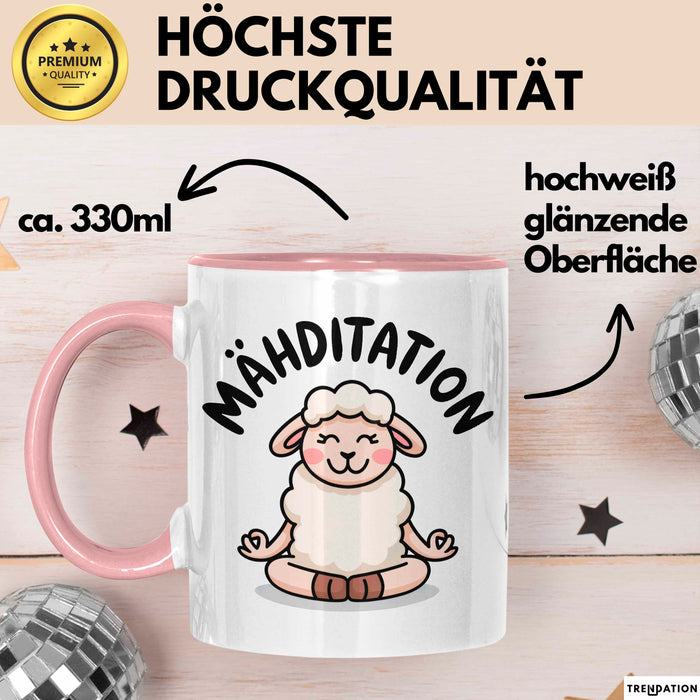 Schaf Tier Bauer Tasse Becher Geschenk Lustige Geschenkidee Spruch Mahditation Rosa Trendation
