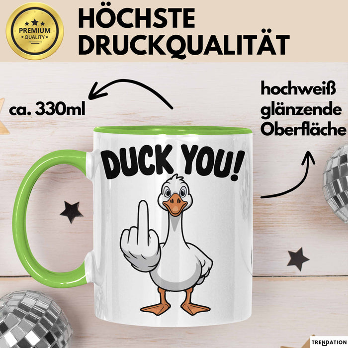 Ente Tier Tasse Geschenk Lustige Geschenkidee Spruch Duck You Grün Trendation