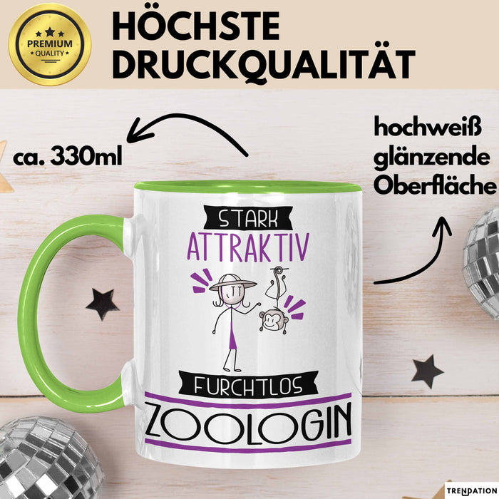 Zoologin Tasse Geschenk Becher Stark Attraktiv Furchtlos Zoologin Lustige Geschenkidee Grün Trendation