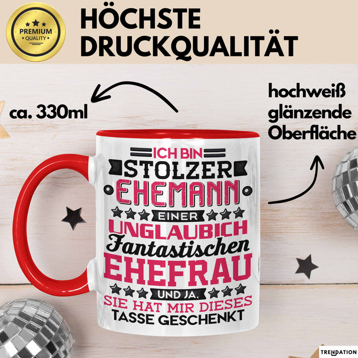 Lustige Tasse Geschenk Stolzer Ehemann Fantastischer Ehefrau Spruch Rot Trendation