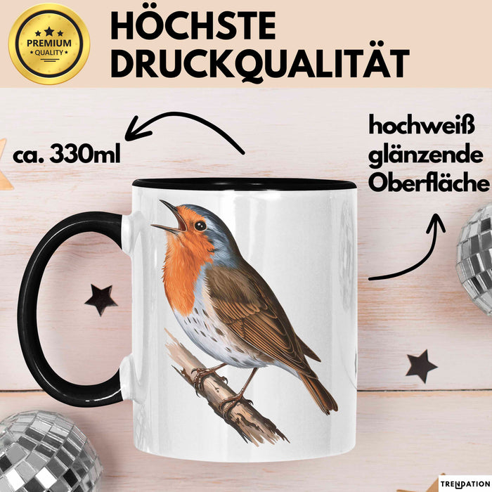 Rotkehlchen Vogel Beobachtet Singvögel Tasse Geschenk Lustige Geschenkidee Spruch Schwarz Trendation