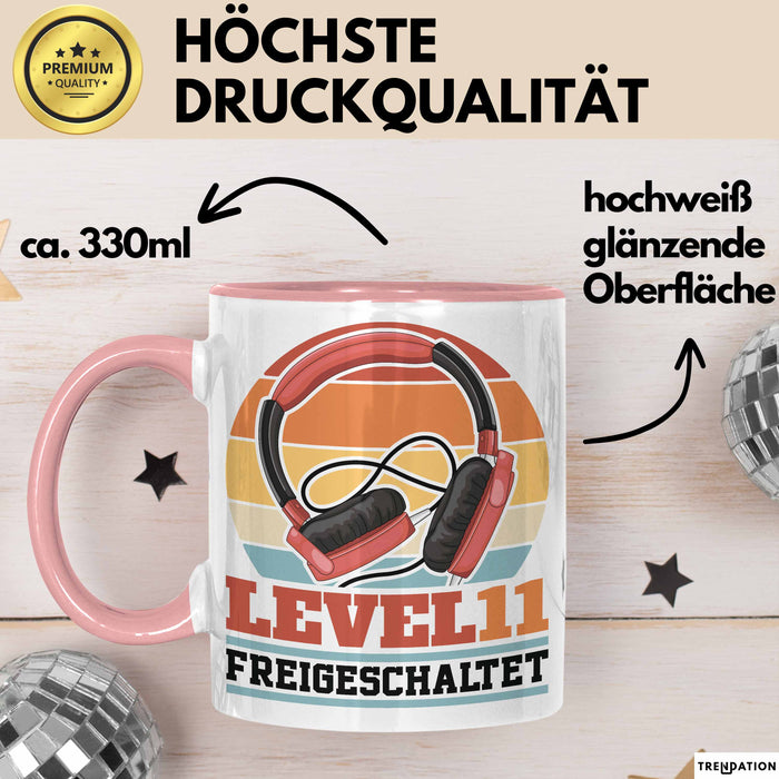 Level 11 Freigeschaltet Tasse Geschenk Gamer 11. Geburtstag Rosa Trendation
