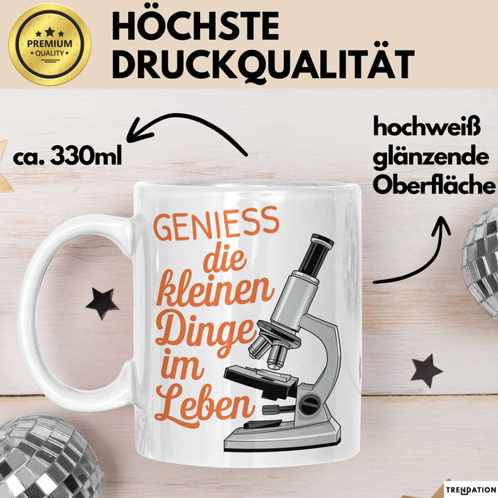 Biologielehrer Unterricht Tasse Geschenk Lustige Geschenkidee Spruch Genieß Die Kleinen Dinge Im Leben Weiß Trendation